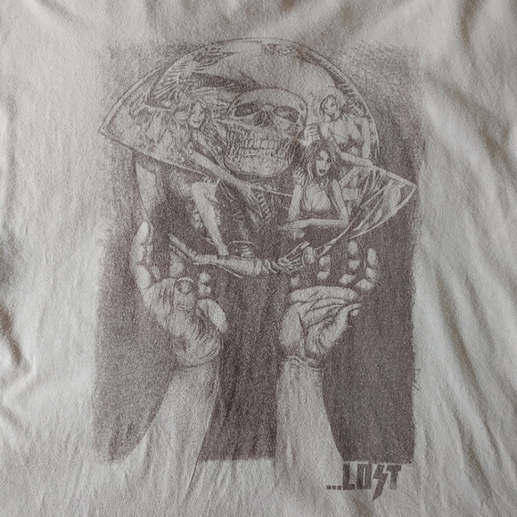 Lost Enterprises Y2k tan/brown graphic girls & skull skate tshirt. Size L - Picture 3 of 10